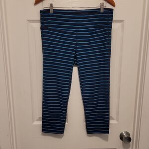 Athleta Blue Cropped Leggings with Striped Design Excellent Condition